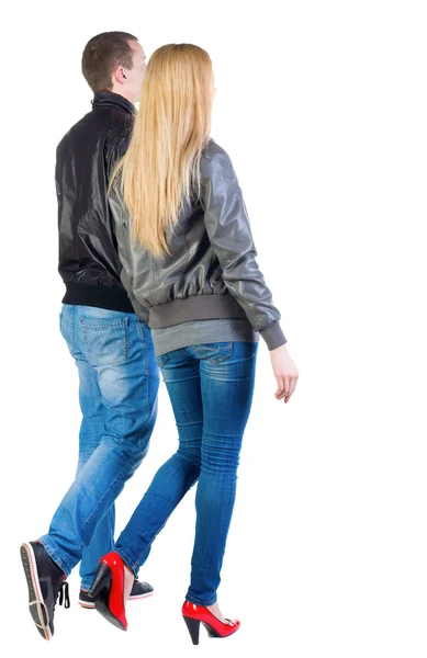 Back view of going young couple — Stock Photo, Image