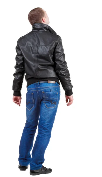 Back view of handsome man in jacket looking up. — Stock Photo, Image