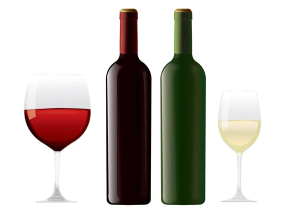 Láhev vína a sklenice — Stockový vektor