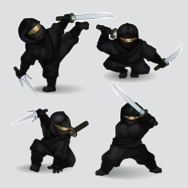 Set of ninja assassins clipart