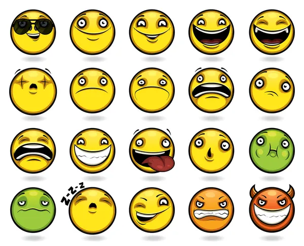 Conjunto de vinte emoticons engraçados — Vetor de Stock