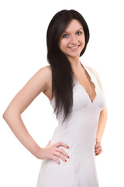 Brunette in a light dress — Stock Photo, Image