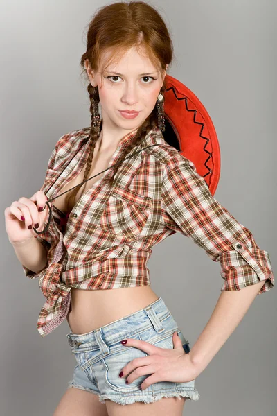 Meisje in een geruit hemd — Stockfoto