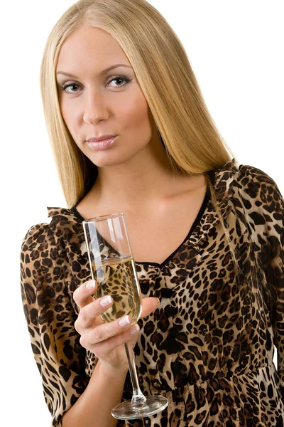 Meisje met een glas in een hand — Stockfoto