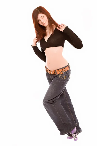 Jovem mulher em jeans — Fotografia de Stock