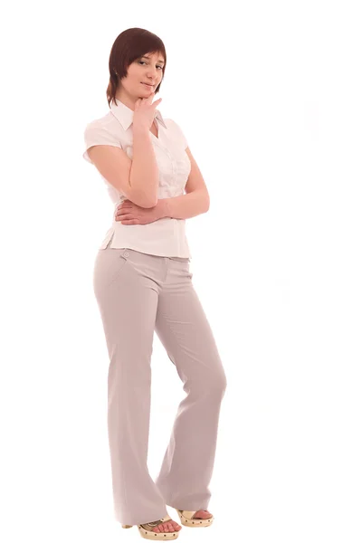 Genç kadın beyaz bir bluz — Stok fotoğraf