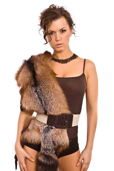 Woman in a fur suit — Stock Photo, Image