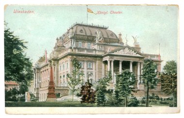 Wiesbaden'da Devlet Tiyatrosu. eski kartpostal