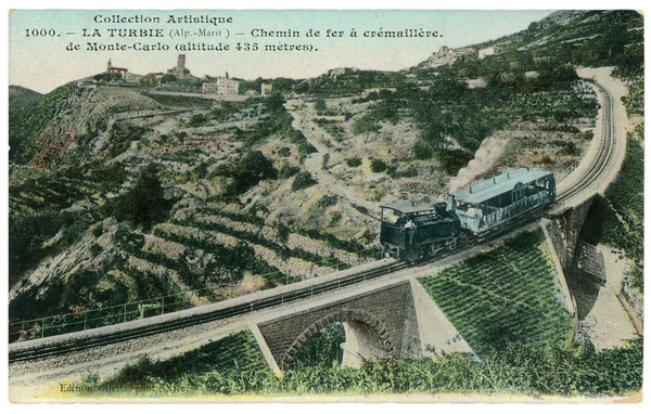 stock image Vintage postcard, La Turbie, France