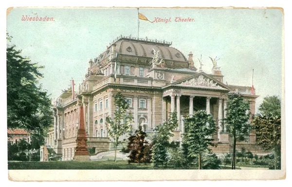 Wiesbaden'da Devlet Tiyatrosu. eski kartpostal — Stok fotoğraf