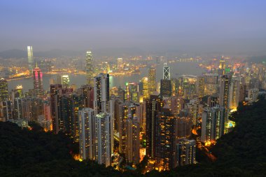 Hong Kong at night clipart