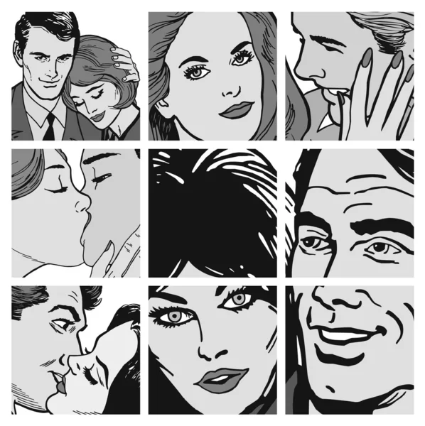 Samling av illustrationer visar par i kärlek — Stockfoto