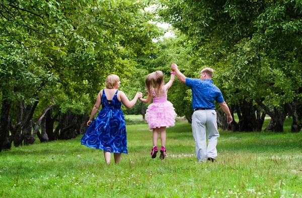 Щаслива сім'я на природі на зеленій траві — стокове фото