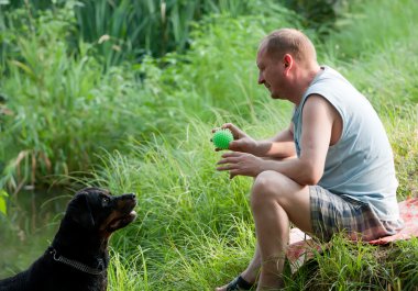 suda oynarken rottweiler