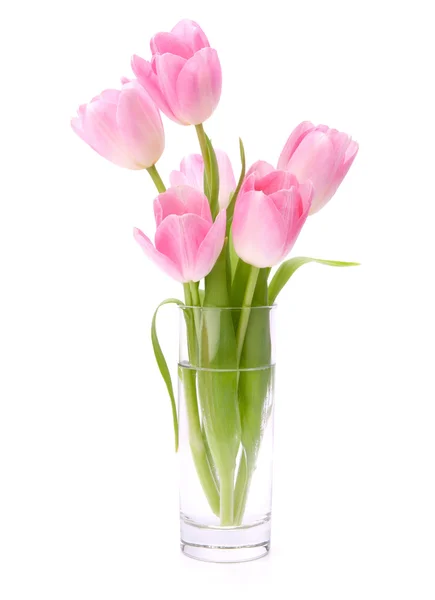 Bouquet de tulipes roses dans un vase isolé sur fond blanc — Photo
