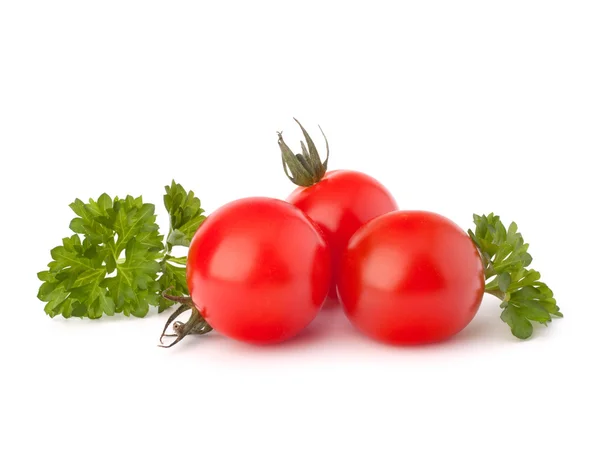 Malé cherry rajčaty a petrželkou koření — Stock fotografie