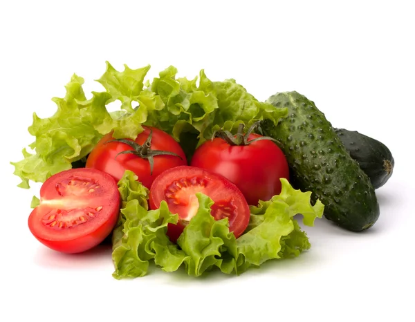 Ensalada de tomate, pepino y lechuga — Foto de Stock