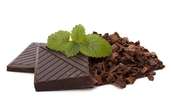 Chocolate bars and mint leaf — Stock Photo, Image