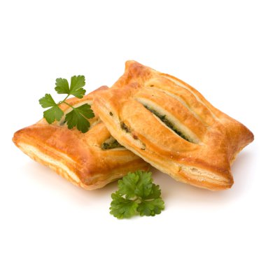Puff pastry. Healthy pasty with spinach. clipart