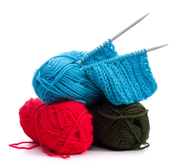 Woollen thread and knitting needle. Needlework accessories. — Stock Photo, Image