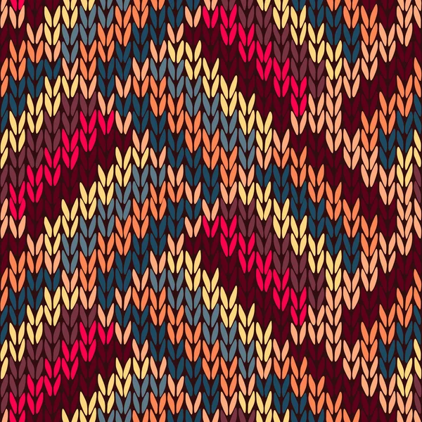 风格无缝制的棕红色、蓝色、黄色针织图案 — 图库矢量图片
