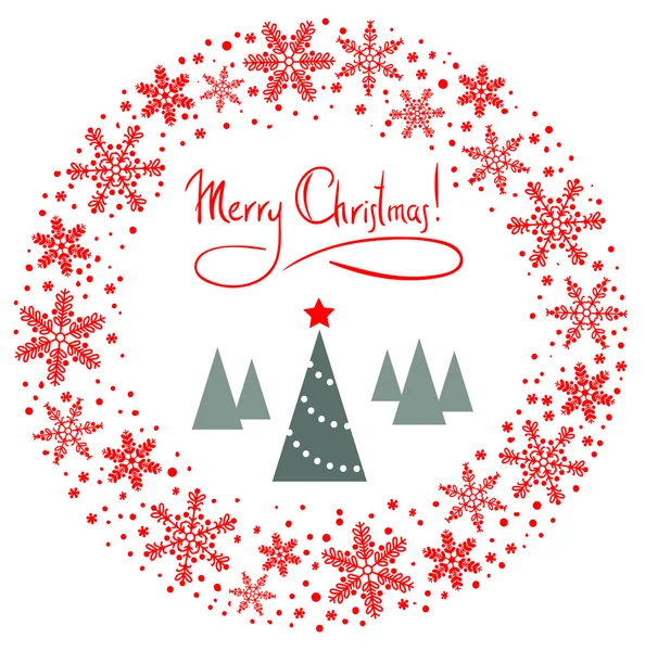 Ghirlanda di Natale vettoriale con albero e stella rossa — Vettoriale Stock