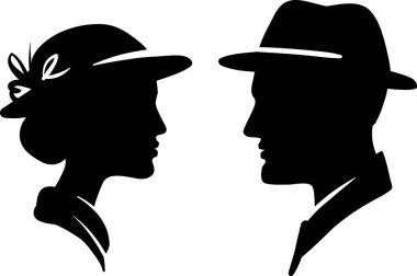 Man and woman face profile, male female couple clipart