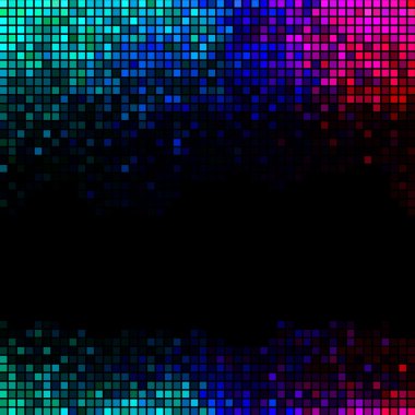 Multicolor abstract lights disco background. Square pixel mosaic clipart