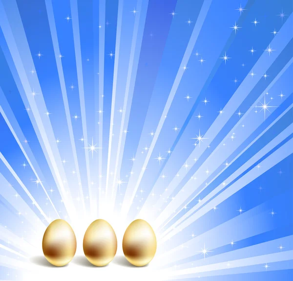 Ovos de ouro e fundo de estrela azul — Vetor de Stock