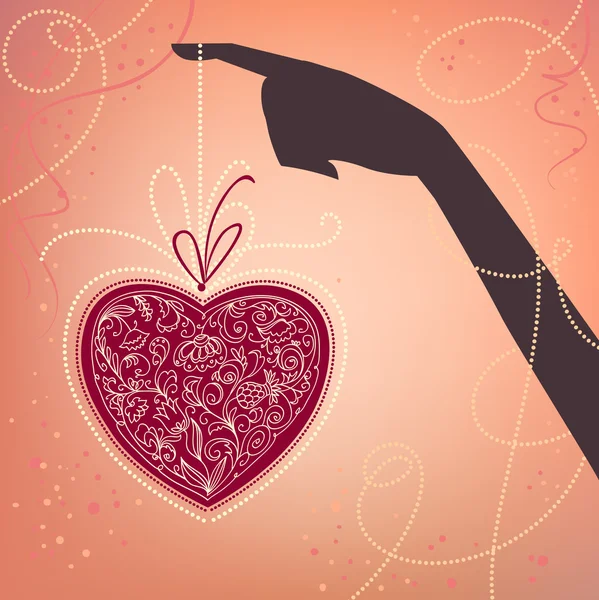手と心のベクトルの背景。バレンタイン — ストックベクタ