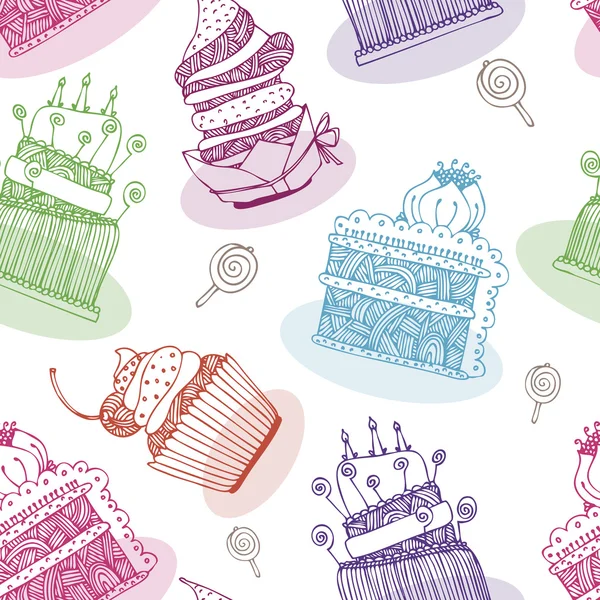 矢量花纹与生日蛋糕和蛋糕 — 图库矢量图片