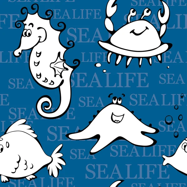 Sea life vector seamless pattern — Stock Vector