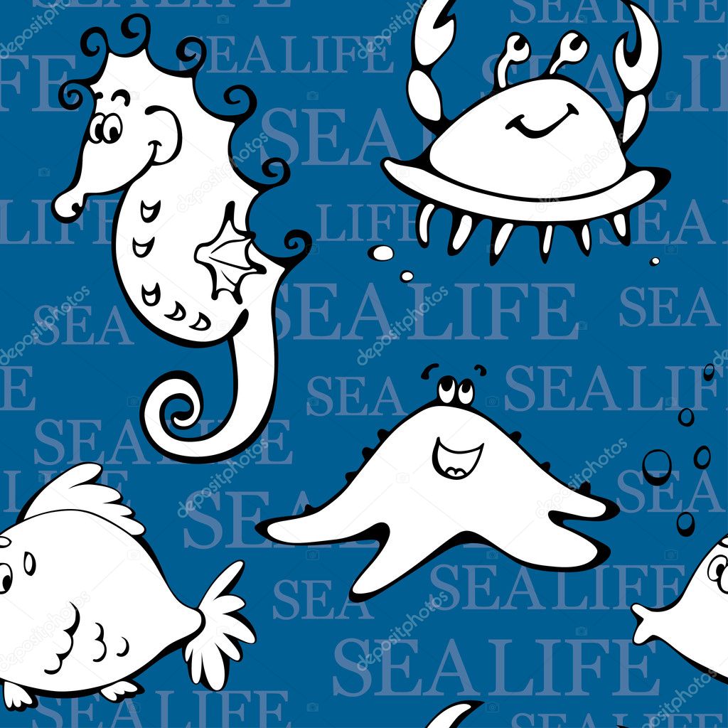 Sea life vector seamless pattern