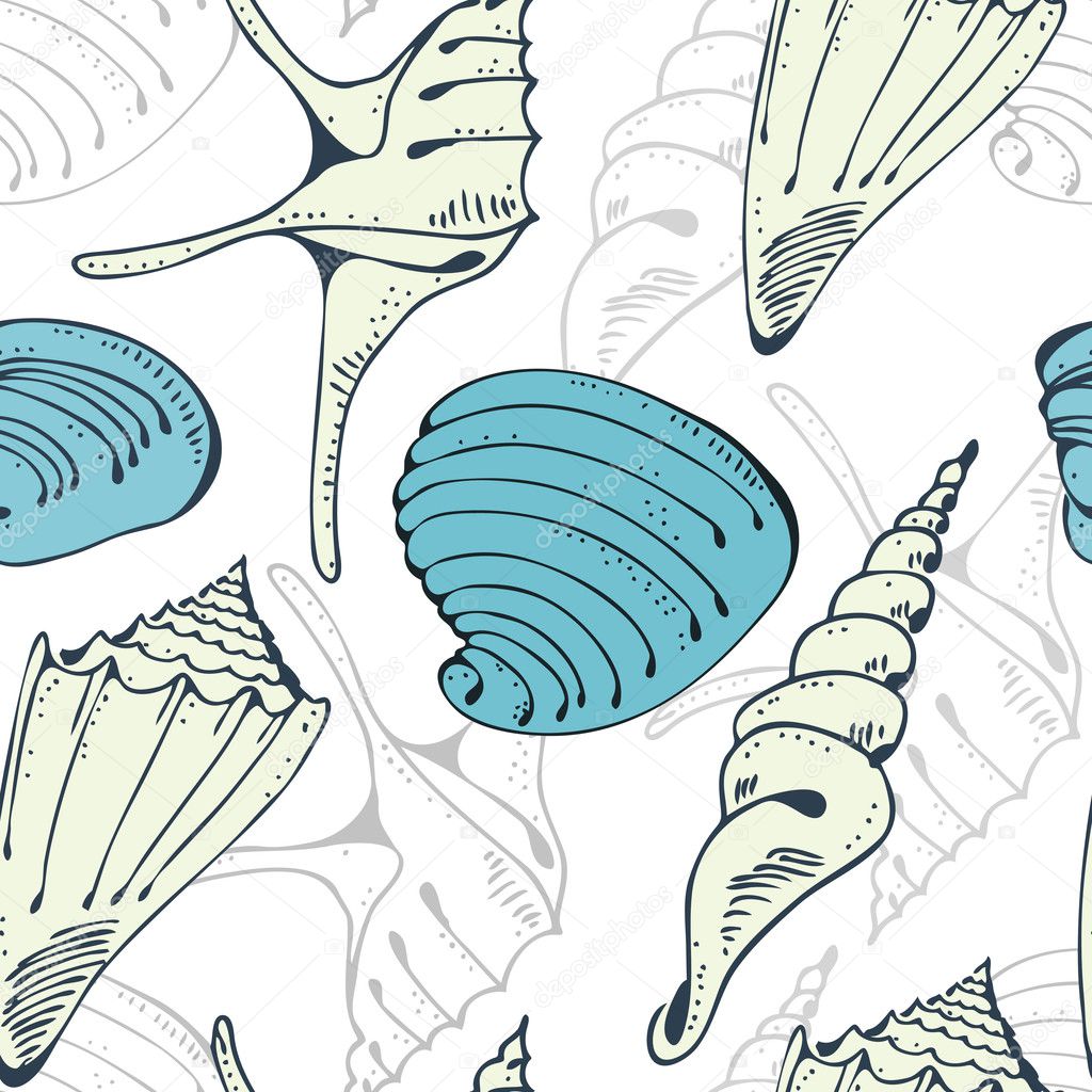 Seamless cheerful vector pattern with seashell