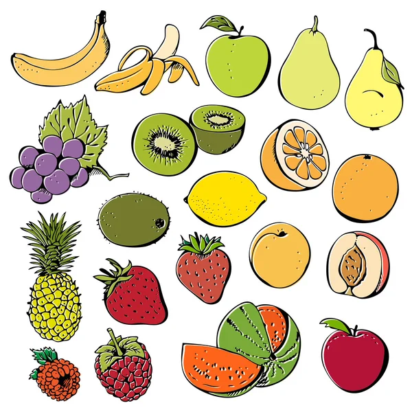 Gyümölcsösök és bogyósgyümölcs-gyűjtemény — Stock Vector
