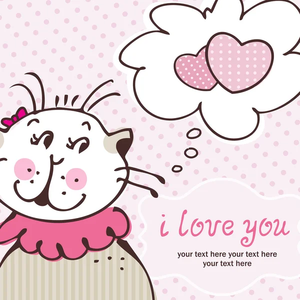 ピンクのカード上の愛の猫 — ストックベクタ