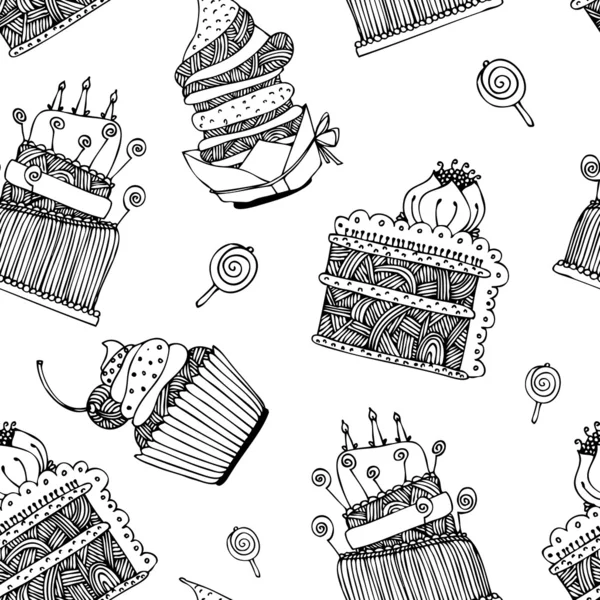 Cake doodle seamless pattern with black and white color. Set of cake doodle  illustrations 16892098 Vector Art at Vecteezy