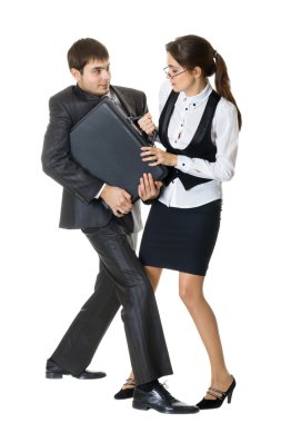 Fighting for a briefcase, the concept of competition, isolated o clipart