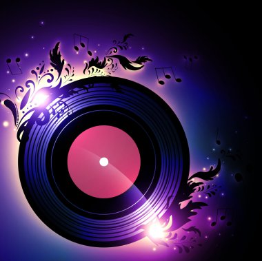 Vinyl record with floral music decoration clipart