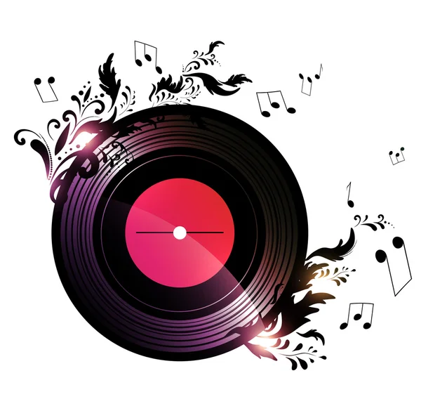Vinyl record with floral music decoration — Stock Vector