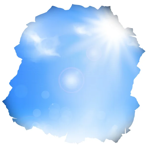 Бумажная дыра с голубым небом и солнцем — стоковый вектор