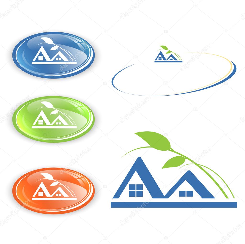 Cottage or camping emblem set