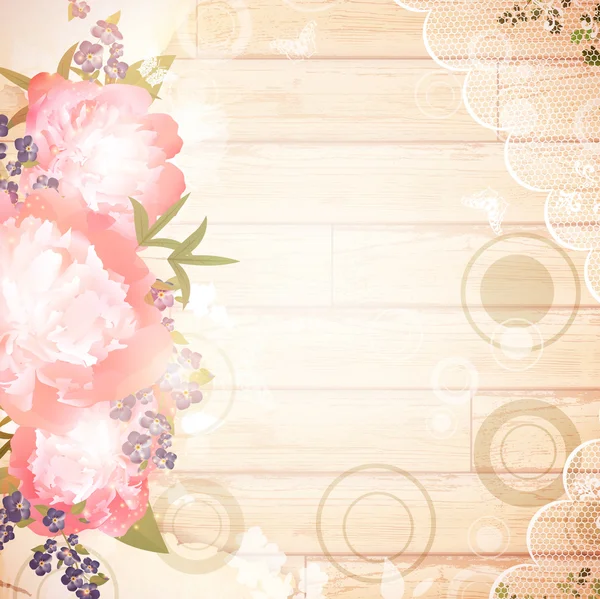 Fond en bois vintage avec décoration florale — Image vectorielle