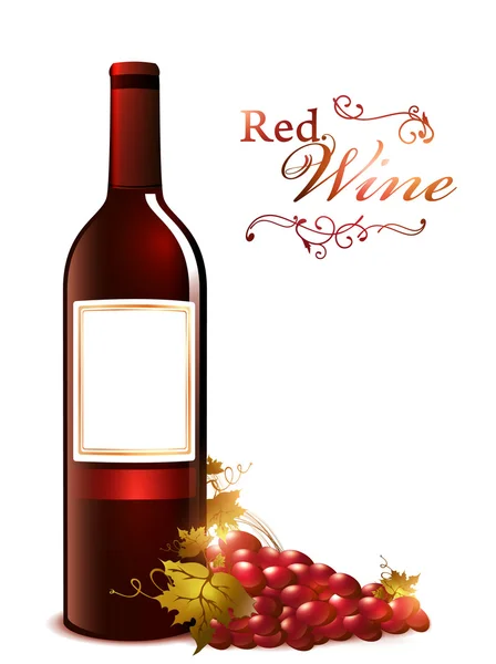 Fles rode wijn met druivenmost — Stockvector