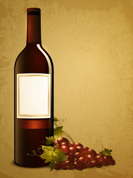 Бутылка красного вина с виноградом — стоковый вектор