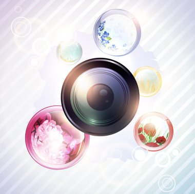 Camera lens with floral round shapes clipart