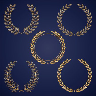 Vector set of golden laurel wreaths clipart