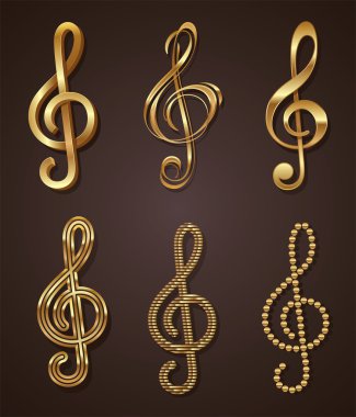 Vector set of golden decorative treble clef clipart