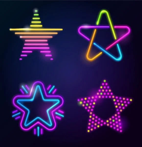 Estrelas de néon vetoriais decorativas — Vetor de Stock