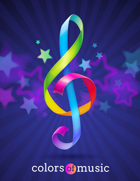 Multicolored glossy ribbons in the shape of treble clef - vector illustration